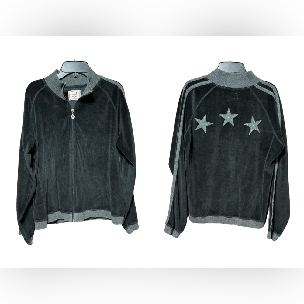 BD Sweats by Bella Dahl- Black Velour Star Embellished Track Jacket- Sz. XL